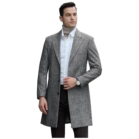 Diaryan Men's Herringbone Wool Trench Coat Cover