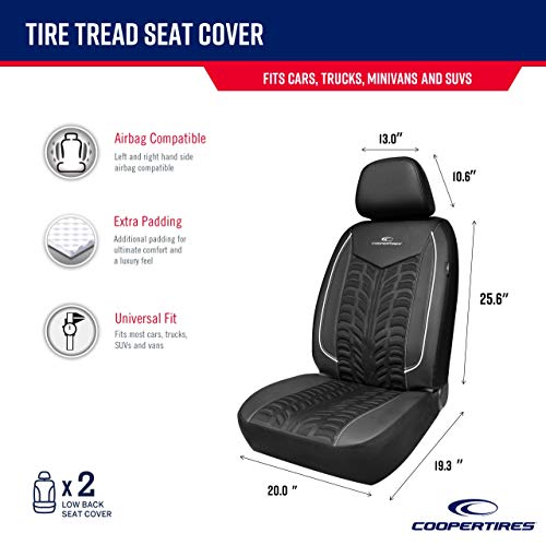 Cooper Tires Waterproof Car Seat Covers, Tire Tread Design, Low Back, PU Leather & Polycloth Fabric, Airbag Compatible, Fit for Most Cars, Trucks, SUVs and Vans - Thumbnail 7