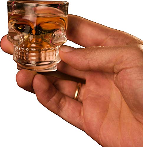 Circleware Skull Face Heavy Base Whiskey Shot Glasses, Set Of 6 Party Home Entertainment Dining Beverage Drinking Glassware For Brandy, Liquor, Bar Decor, Jello Cups, 1.7 Oz, Fun Shooters, 1.75 Oz, #TOP2
