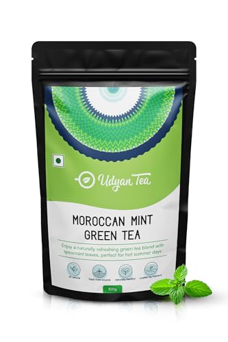 Udyan Tea Moroccan Mint Green Tea, 100g (50 Cups) | Refreshing Green Tea with Spearmint Leaves | Natural Loose Leaf Tea