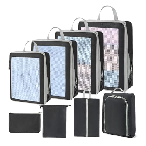 Samuliy Bolsa de almacenamiento de compresión de mano, juego de 8 bolsas de compresión impermeables para maleta, contenedores de ropa con cremallera y asa para dormitorio, ático, sótanos