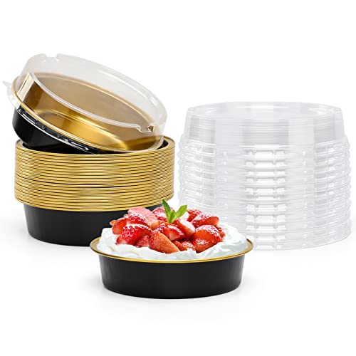 Beasea 20 Pack Cheesecake Pan with Lids, 8 Oz 4 Inch Round Foil Tart Tins Muffin Container with Lids Mini Pie Pans Mini Cake Pan Disposable Tart Pans For Pizza Pie Tart Quiche