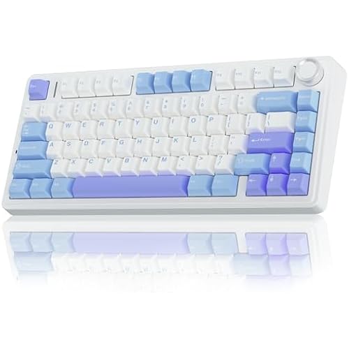 AULA F75 75% Wireless Mechanical Keyboard, Hot Swappable Creamy Keyboard, Pre-lubed Star Vector Switches RGB Backlit Gaming Keyboards, 2.4GHz/Type-C/BT5.0(White&Blue&Purple)