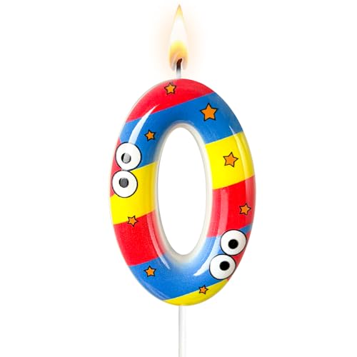 Nuome Colorful Cartoon Themed Number 0 Birthday Candle - Playful Cake Topper for Birthday Decorations Supplies, Fun Party Favors (Colorful Theme, 0)