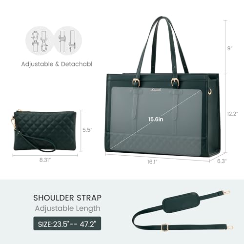 Image of LOVEVOOK Laptop Bag for Women,15.6 inch Laptop Tote Bag Waterproof PU Leather Computer Bag Work Bags for Business Office, Large Capacity Laptop Purse Professional Work Tote Black
