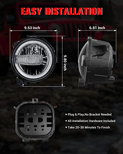 Image of BICYACO DOT 9 Inch LED Headlights Compatible with Jeep Wrangler JL JLU Gladiator JT 2018-2026, 120W Headlamps with DRL High /Low Beam, Plug N Play Replacement- 1 Pair