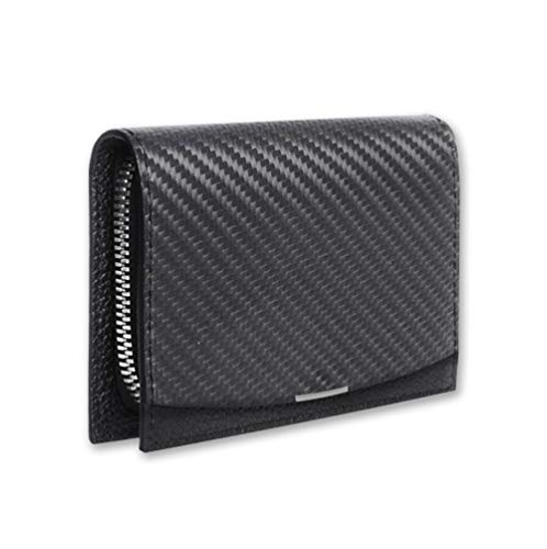 monCarbone Wallets for Men Minimalist Carbon Fiber [BlackLabel Zipper Wallet] Slim Bi-fold Travel Wallet Leather Carbon Fiber Divided Bill Compartment