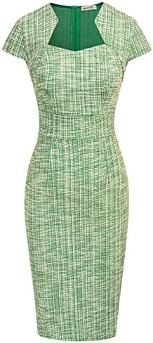 GRACE KARIN Women's Cap Sleeves Vintage Wiggle Dress Cocktail Dress, Green (checked), S