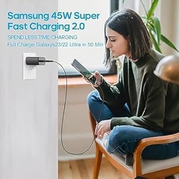 Image of 45W Type C Port Super Adapter USB C Charging Compatible with Sam Sung Galaxy S24 Ultra /S24 /S23 Ultra /S23 Fe /S22 /S21 Fe 5G /M55 /A35 /S8 /S9 Plus /Z Fold /Z Flip 5 /4 /3 /Galaxy Tab, Black (DP172)