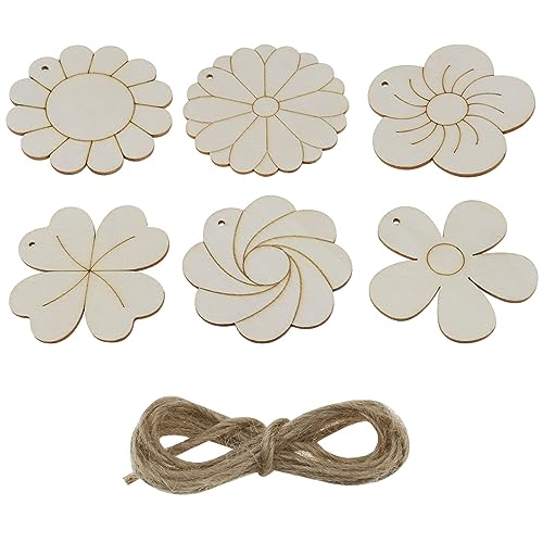 YINETTECH 30 pezzi vuoti a forma di fiore trucioli di legno decorazioni da appendere fiori in legno fette di legno accessori per fai da te fai da te decorazioni per la casa set A