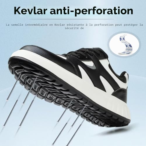 Chaussures de Securite Hommes Femmes Légère Basket de Securite Confortable Chaussure de Travail avec Embout en Acier Noir Blanc 43 EU – vue 5