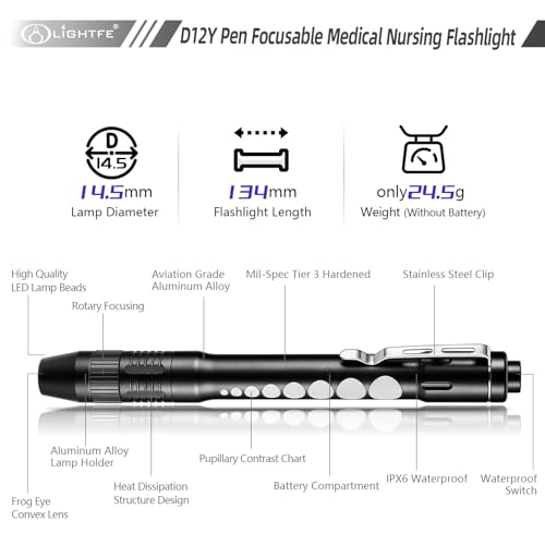 LIGHTFE Caneta de luz para médicos e enfermeiras com medidor de pupila, fonte de LED de 150 lúmens (