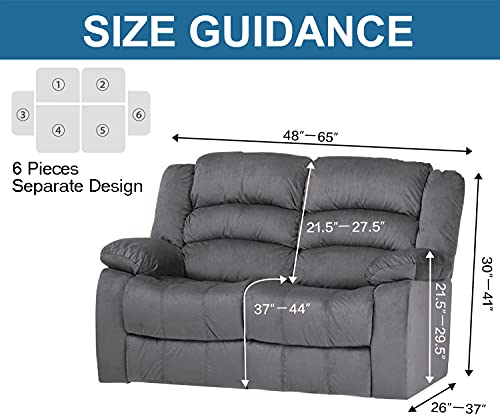 Nc Home Velvet 6 Pieces Recliner Loveseat Cover, 2 Seaters Lazy Boy Reclining Furniture Protector For Kids And Pet, Non Slip Love Seat Sofa Couch Slipcover, Thick, Washable, Grey #TOP5
