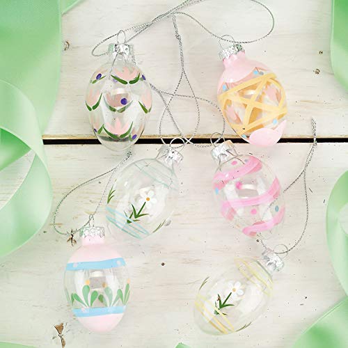 Lillian Vernon Hand Painted Pastel Glass Easter Egg Ornaments - Holiday Home Decor, Spring Themed Tree Decorations, Outdoor & Indoor Use, 1 _ Inches X 2 Inches, 6 Designs, Set Of 12 #TOP2