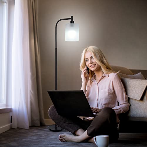Siepunk Black Modern Industrial Floor Lamp, 3 Colors Dimmable, Farmhouse Standing Lamp Reading Light For Living Room Bedroom Office, Hanging Glass Shade, Remote & Foot Control(Bulb Included) #TOP3