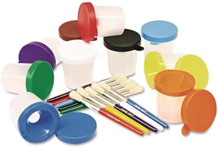 Creativity Street No-Spill Cups And Coordinating Brushes, Assorted Color Lids/clear Cups, 10/set image 3