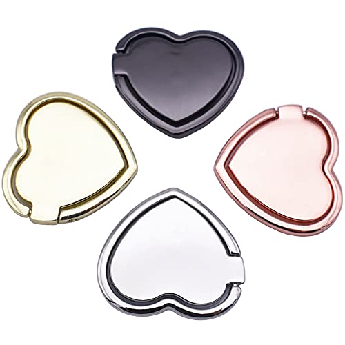 MOTIVE LIFE 111grip Support de Bague pour Téléphones,Lot de 4,en Forme de Coeur,Anneau de Doigt Universel pour Smartphones,Noir-Or-Or Rose-Argent Cover