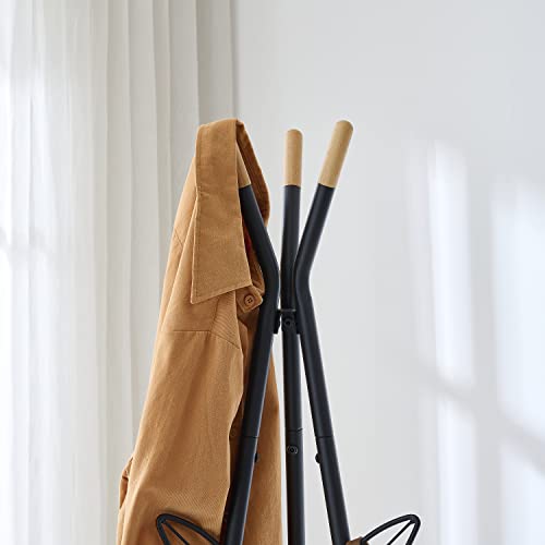Tajsoon Coat Rack Freestanding,Umbrella Holder,Entryway Coat Hanger Stand With Fabric Storage Basket And 6 Leaves Hooks,Hall Tree With Coat Rack,Hats,Scarves,Clothes,Handbags,Black #TOP7