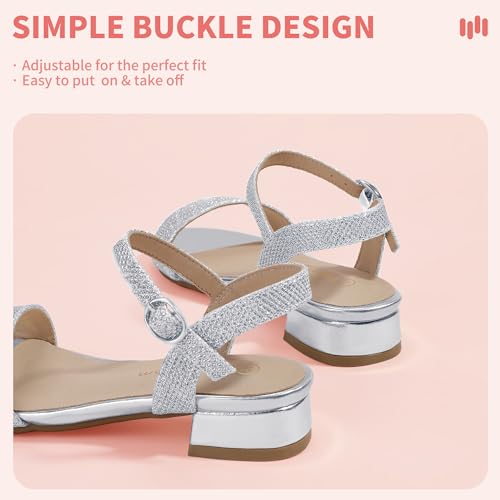 Image of Hehainom Girls Dress Shoes Low Heels Sandals Open Toe Wedding Party School for Little Big Kids Flower Girl Shoes