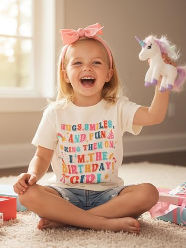 Image of WELAKEN Girls Soft T-Shirt with Curved Hem, Breathable Stretchy Rayon Crewneck Short Sleeve Tees, Kids Everyday Basic Top