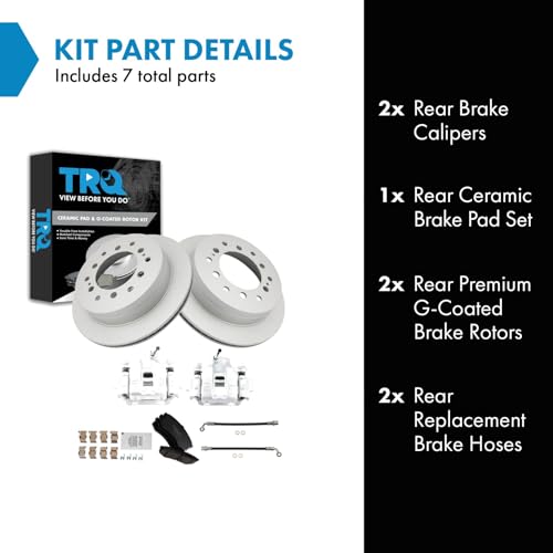 Image of TRQ Brake Pad & Rotor Kit Premium G-Coated Ceramic Compatible with 2003-2009 Toyota 4Runner 2007-2009 FJ Cruiser