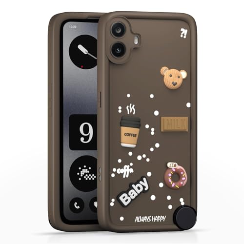 Image of Bintage Back Cover Compatible for CMF by Nothing Phone 1 5G | Cute 3D Taddy Ball Bear Milk Cake Coffee Silicon Case Full Body & Camera Protection - Brown