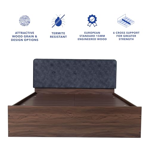 Image of DF2H Bed | 1 Year Warranty | Double Bed, Queen Size, Japa Premium Upholstery, Non-Woven & Fabric Base + 3mm MDF, Walnut Colour (Melamine Finish)