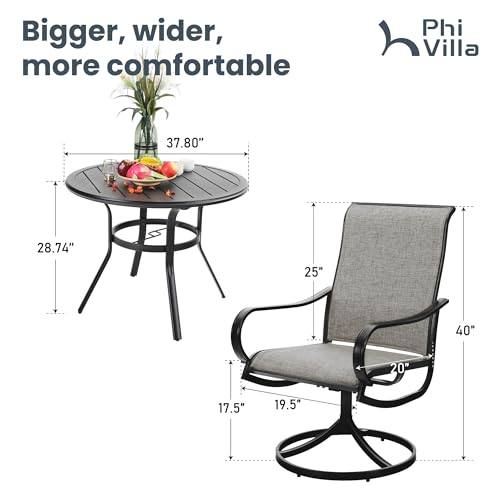 Image of PHI VILLA 5 Piece Patio Dining Set, 4 Swivel Patio Chairs and 1 Round Metal Table with 1.57 inch Umbrella Hole, All Weather Resistant for Lawn Garden