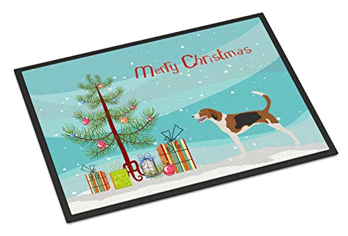 Caroline's Treasures BB8433MAT American Foxhound Christmas Doormat 18x27 Front Door Mat Indoor Outdoor Rugs for Entryway, Non Slip Washable Low Pile, 18H X 27W