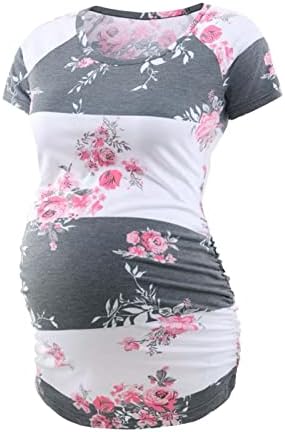 BBHoping Women's Maternity Tops Short & Long Sleeve Baseball Crew Neck Classic Side Ruched Pregnancy T-Shirt