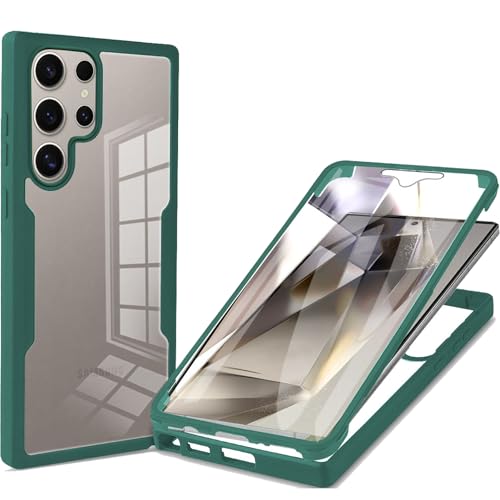 Ephoou for Samsung Galaxy S25 Ultra (Not S25) Clear Case with Screen Protector, Dual Layer Full Body Shockproof Dustproof All-Inclusive Cover Case for Samsung Galaxy S25 Ultra QB-Green