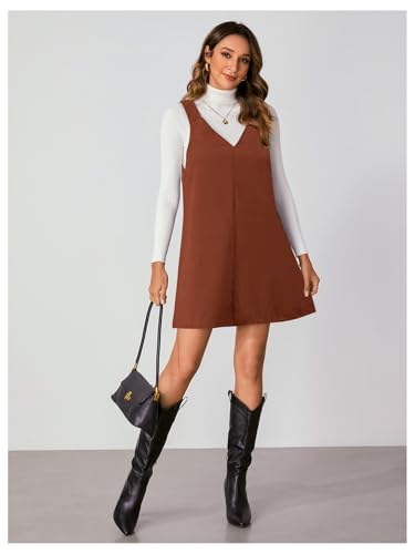 Image of Milumia Women V Neck Corduroy Overall Dress 2026 Spring Mini Pinafore Jumper Dress