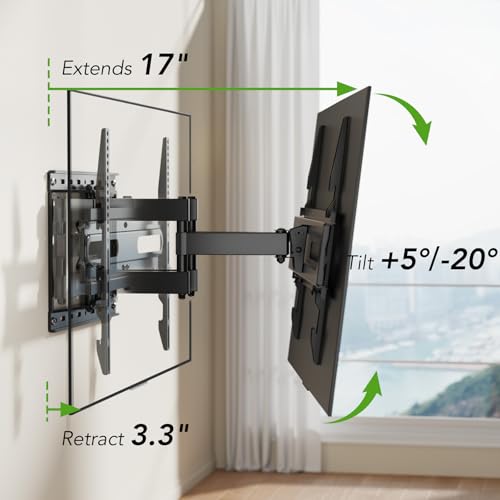 AX WABER TV Wall Mount Bracket for 32-65 Inch TV Full Motion Dual Articulating Arm with Swivel & Tilt, Max VESA 400x400mm，Fits 8” 12” 16" Studs, Supports 99 lbs for Flat & Curved Screens AX02MB01 - Thumbnail 5