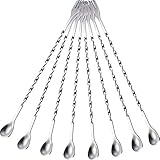 Boao 8 Pcs 10 Inch Long Bar Spoon Cocktail Spoon Stirring Mixing Long Stainless Steel Spiral Pattern Cocktail Stirrers Spoons, 10 Inch, 8 Colors(Silver)