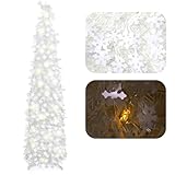 Valentines Day Lights Decoration Gifts for Mom Christmas Tree with LED Light, 5Ft Artificial Christmas Tree with White Snowflake, Pencil Xmas Tree for Home Party Office Fireplace Holiday Decorations