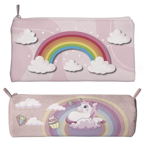 KAÏDENSÏ Astuccio Scuola Unicorno Bambina Originale - Portapenne Bimba Scuola Elementare Originali - 2 Portamatite per Scuola Media da Scrivania