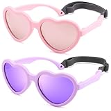 GLARDEFE Kids Heart Polarized Sunglasses - TPEE Rubber Flexible Toddler Sunglasses with Strap for Girls Boys Age 2-8(Pink/Pink Mirror + Purple/Purple Mirror)