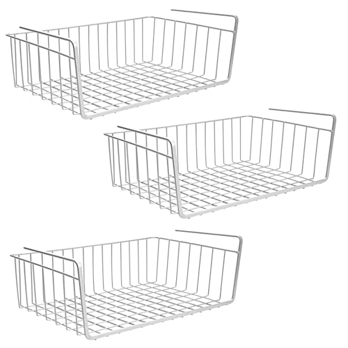 Image of Go Hooked 12 inch Undershelf Storage Basket Under Cabinet Storage Organizer (3 Pcs, Silver)