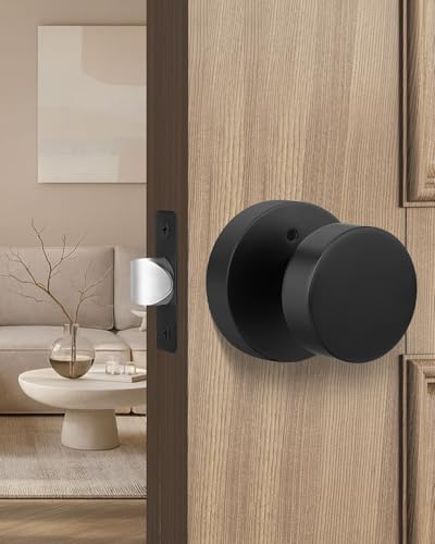 Image of Goldenwarm Black Door Knobs Interior Privacy, Zinc Alloy Keyless Matte Black Door Knobs for Bedroom Bathroom, Heavy Duty Interior Door Knob - Adjustable & Reversible (12 Pack)