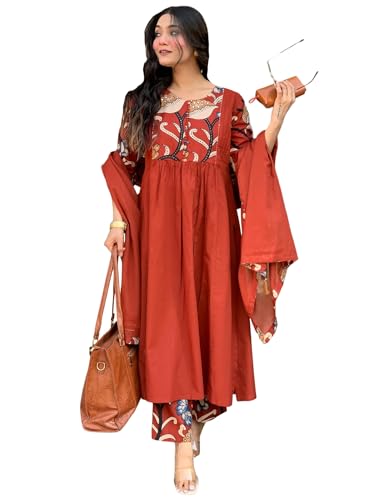 Image of GoSriKi Women's Rayon Viscose Anarkali Printed Kurta with Pant & Dupatta