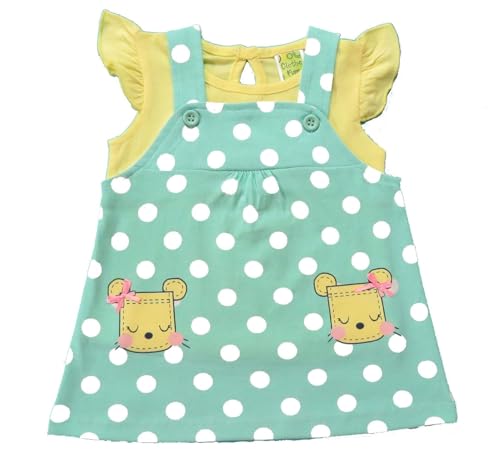 Clothe Funn New Born Knee Length Baby Girl Dress, Mint, Yellow, 2 Years-3 Years