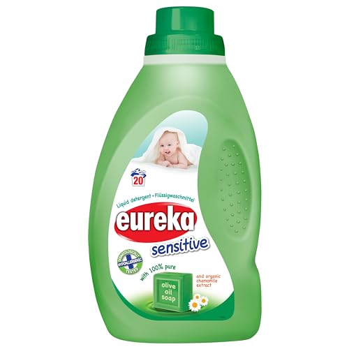 Eureka Baby Laundry Detergent – 1L – Made with 100% Olive Oil Soap & Organic Chamomile – Gentle, Hypoallergenic & Dermatologically Tested Liquid for Baby Clothes & Sensitive Skin