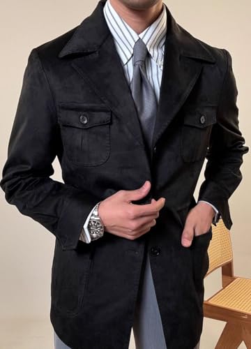 Mens Vintage Hunting Trucker Suede Jacket Men Faux Suede Jackets Blazer with 4 Workwear Pockets4