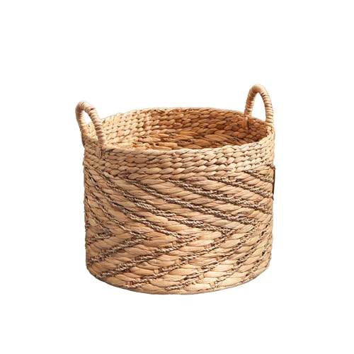 Isidore Round Water Hyacinth Seagrass Woven Basket with Handles (15"
