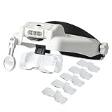 Vludiss Headband Magnifying Glass with Light 1.0X to 14X, Handsfree Head Mount Magnifier, 5 Intercha