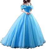 CharmingBridal Cinderella Princess Dress Off Shoulder Ball Gown Costume Quinceanera Dresses Blue