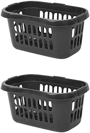 Set of 2- High Grade Upcycled Plastic Hipster Laundry Baskets Washing Clothes Linen Storage Bin Tidy -Midnight Dark Greyish