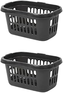 Set of 2- High Grade Upcycled Plastic Hipster Laundry Baskets Washing Clothes Linen Storage Bin Tidy -Midnight Dark Greyish
