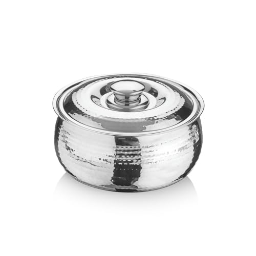 Image of Signoraware Hot Delight Hammered Stainless Steel Casserole | Airtight Lid | Retain Freshness | Great For Travelling or Small Gatherings | Perfect For Hot Curry, Chapatti & Rice (1.5 Ltr | Steel)