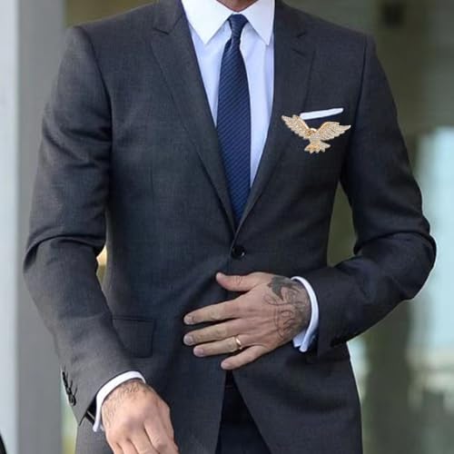 Image of Fashion Crystal Eagle Bird Brooch Pin Full Cubic Zirconia Hawk Suit Pin Rhinestone Animal Eagle Lapel Pin Jewelry for Women Men Gifts